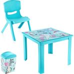 Fiore 3'lü Set Çocuk Masa Sandalye Takımı Turkuaz Unicorn 1-3 Yaş