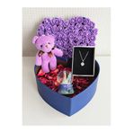 FİORELLA HEDİYE sevgiliye hediye arkadaşa hediye Romantik Mor Mini Kalp Hediye Kutusu Peluş Ayıcık+Kar Küresi