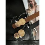 Fiori 2'li Yuvarlak Gold Toka Kadın Kemeri, Pantolon Kemeri, Ceket Kemeri, Elbise Kemeri, Gömlek Kemeri - Tek Ebat - Siyah - Taba