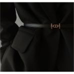 Fiori Gold Tokalı Ince Kemer, Pantolon Kemeri, Gömlek Kemeri, Ceket Kemeri - 105 cm - Siyah - Gold