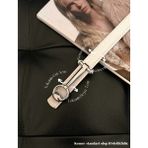 Fiori Tasarım Uzun Tokalı Ince Kadın Kemeri, Ceket Kemeri, Gömlek Kemeri, Elbise Kemeri - Tek Ebat - Beyaz - Gümüş