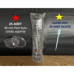 Fıratmed 90 MM Aseptik Steril Plastik Petri Kabı Kutu 25'li + Pastör Pipet 25'li