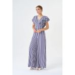 Fırfır Detaylı Bluz Ve Bol Paça Pantolon Çizgili Kemerli Tulum