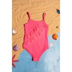Fırfır Detaylı Renkli Kız Çocuk Mayo - Neon Pembe - 9 - 10 Yaş
