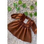 Fırfır Ve Dantel Detaylı Vintage Krep Tasarım Kız Çocuk Bebek Kahverengi Elbise