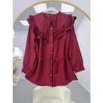Fırfır Yaka Bağcıklı Tunik Bordo