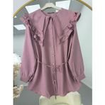 Fırfır Yaka Bağcıklı Tunik Pembe