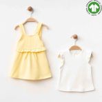 Fırfırlı Bluz Salopet Elbise Set - Sarı - 9 Ay