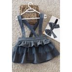 Fırfırlı Kat Kat Gri Kız Çocuk Tüllü Elbise Bandana Takım 1-8 Yaş - 6 Yaş