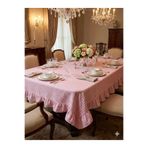 Fırfırlı Pötikare Masa Örtüsü - Pembe - 120 x 250 cm