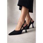 Firibu Kadın Kahverengi Slingback Stiletto Topuklu Ayakkabı Şık Davet Ofis Günlük Zarif Rahat Trend - Siyah