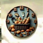 Fırın Ekmek Cafe Renkli Baskı Desenli Sayılı Hediyelik Ahşap Sessiz Tablo Duvar Saati 608 Çok Renkli