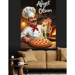 Fırında Pizza Yapan Şef Aşçı Dekoratif Kanvas - Mdf Ahşap Tablo