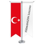 Firmanıza Kişiye Özel üretim Kırlangıç Masa Bayrak ve Türkiye - Saten T direk 2li Masa Bayrağı