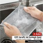 Fırsat Sende 3 Adet Çizmez Çift Taraflı Inox Tel Bez Çok Amaçlı Çizmez Tel Bulaşık Bezi Islak-Kuru Kullanım