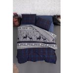 First Choice Firstchoice Happiness Navy Blue - Baskılı Flanel ( Pazen ) Çift Kişilik Nevresim Takımı