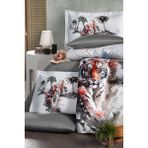 First Choice Tiger %100 Pamuk Dijital Baskılı Çift Kişilik Nevresim Takımı - Gri - 200 x 220 cm