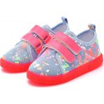 First Step Çift Cırtlı Neon Taban Çocuk Keten AYAKKABI-MAVİ-F-4002 - Turuncu