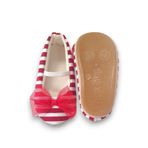 First Step Kırmızı Çizgili Kız Bebek Lastikli İlk Adım Babet- F-544