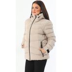 First Stops Kadın Polarlı Kapüşonlu Su Geçirmez Rüzgara Dayanıklı Şişme Mont Parka Modern Tasarım - 2XL - Taş
