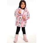 First Stops Kız Çocuk Içi Polarlı Kapüşonlu Penguen Şeker Desenli Kışlık Şişme Mont & Kaban & Parka - Pembe - 4 - 5 Yaş