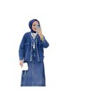 FIRSTESLEM Kadın Denim/Kot Etek Ceket İkili Takım koyu mavi 36