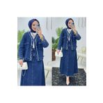 FIRSTESLEM Kadın Denim/Kot Etek Ceket İkili Takım koyu mavi 46