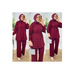 FIRSTESLEM Premium Dubai Krep Kumaş İncili Pantolon Tunik Kadın İkili Takım bordo 40