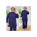 FIRSTESLEM Premium Dubai Krep Kumaş İncili Pantolon Tunik Kadın İkili Takım mürdüm 40