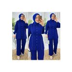 FIRSTESLEM Premium Dubai Krep Kumaş İncili Pantolon Tunik Kadın İkili Takım saks 40