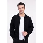 Firststops Erkek Siyah Gabardin Kumaş Fermuarlı Oversize Mevsimlik Ceket