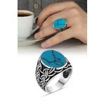 Firuze Oval Taşlı 925 Gümüş Erkek Yüzük