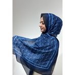 Firuze scarf Firuze Desen Parlement Mavi Renk Soft Şal