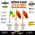 Fishack Glidex 3’Lü Döner Kaşık Seti 7G-12G Alabalık Ve Turna Avı İçin Gökkuşağı + Orange Flash Spinner Kaşık
