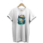 Fishing Balık Baskılı Balıkçılık %100 Pamuk Regular Fit Bisiklet Yaka T-Shirt - 3XL - Beyaz