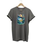 Fishing Balık Baskılı Balıkçılık %100 Pamuk Regular Fit Bisiklet Yaka T-Shirt - XL - Gri