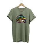 Fishing Balıkçılık Baskılı Levrek Balığı %100 Pamuk Regular Fit Bisiklet Yaka T-Shirt - XL - Haki