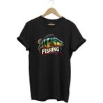 Fishing Balıkçılık Baskılı Levrek Balığı %100 Pamuk Regular Fit Bisiklet Yaka T-Shirt - XL - Siyah