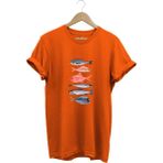 Fishing Balıkçılık Baskılı Renkli Çeşitli Balık Tasarım %100 Pamuk Regular Fit Bisiklet Yaka T-Shirt - 2XL - Turuncu