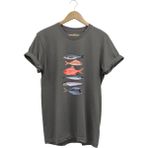 Fishing Balıkçılık Baskılı Renkli Çeşitli Balık Tasarım %100 Pamuk Regular Fit Bisiklet Yaka T-Shirt - 3XL - Gri