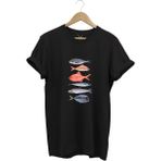 Fishing Balıkçılık Baskılı Renkli Çeşitli Balık Tasarım %100 Pamuk Regular Fit Bisiklet Yaka T-Shirt - 3XL - Siyah