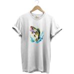 Fishing Balıkçılık Levrek Balığı Deniz Baskılı %100 Pamuk Regular Fit Bisiklet Yaka T-Shirt - XL - Beyaz
