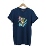 Fishing Balıkçılık Levrek Balığı Deniz Baskılı %100 Pamuk Regular Fit Bisiklet Yaka T-Shirt - XL - Lacivert