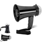 FISHTEC Mini mega hoparlör 10 W – Hoparlör ve siren fonksiyonu – ses seviyesi ayarlanabilir – 6 AA pil gerektirir – 17 cm – siyah