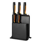 Fiskars 5 bıçaklı tasarım bıçak bloğu, fonksiyonel şekil, sebze bıçağı, domates bıçağı, Santoku aşçı bıçağı, aşçı bıçağı ve ekmek bıçağı, plastik, siyah, 1057554