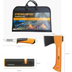 Fiskars Fireplace Set Parçalama Baltası Xxs-X5 + Bileyicili Ağır İş Bıçağı + Balta ve Bıçak Bileyici