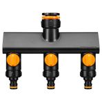 Fiskars Musluk burnu 3 vida çıkışı, açma/kapama şalterli, 3 vida ölçüsü Ø 21 mm (1/2"), çap 26,5 mm (3/4 inç) ve çap 33,3 mm (1 inç), konfor, siyah/turuncu, 1070578