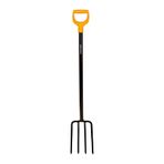 Fiskars Sert, taşlı zeminler için kürek çatalı, 4 dişli, uzunluk 122 cm, yüksek kaliteli çelik diş/plastik sap, siyah/turuncu, sağlam, 1003458