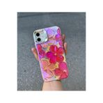 FİŞNEİLETİŞİM iPhone 11 Uyumlu Pembe Çiçek Desenli Yağlı Boya Silikon Kılıf