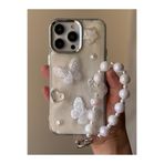 FİŞNEİLETİŞİM iPhone 15 Pro Max ile Uyumlu Charmli White Cream 3D Silikon Kılıf, Ekru